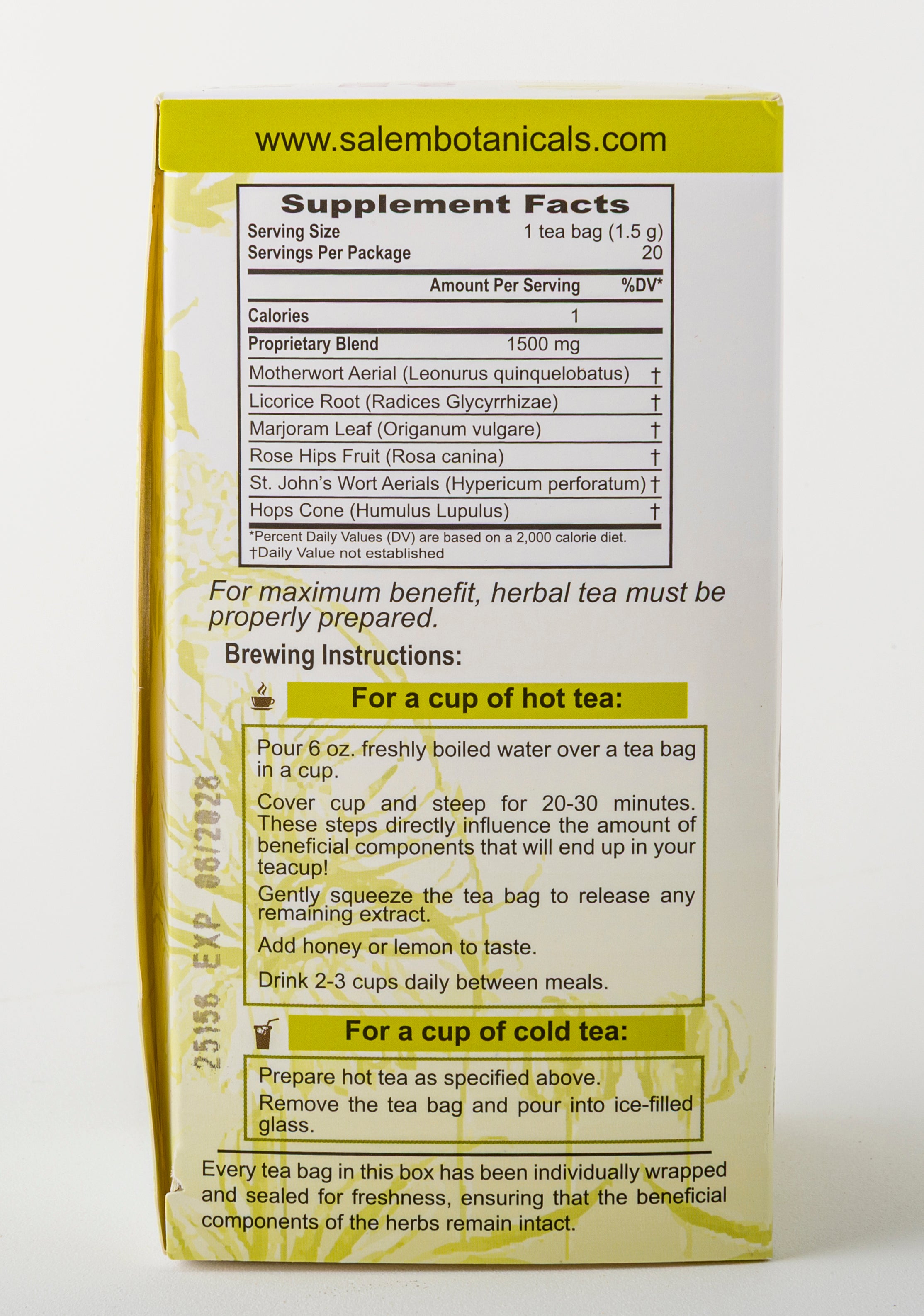 Stress Relief Tea - 20 Tea Bags - Herbal Tea for Calm Mood & Nervous System Balance Support