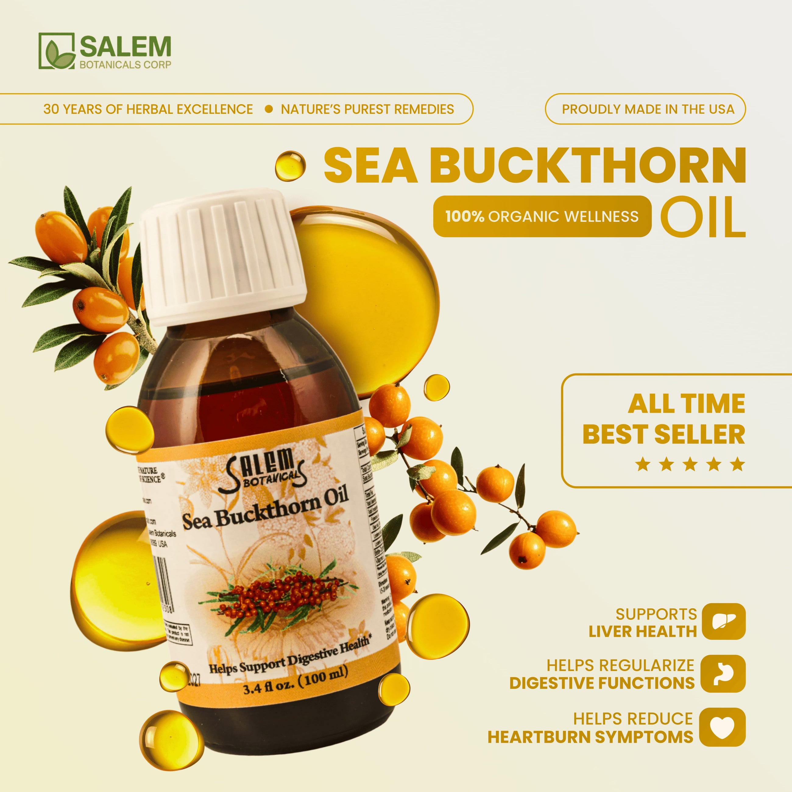 Sea Buckthorn Oil - 100ml Digestive Health Herbal Oil