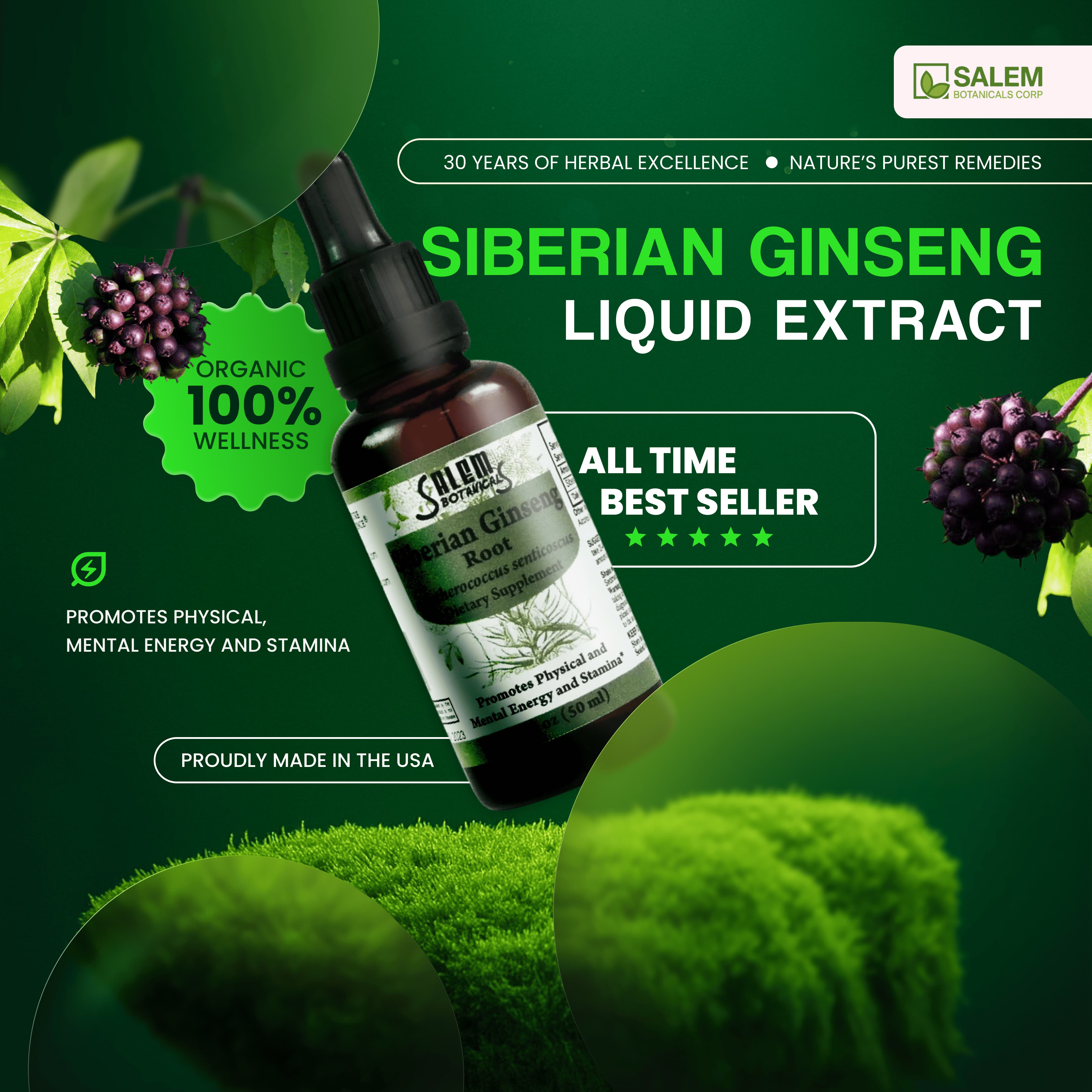 Siberian Ginseng Liquid Extract - 1.7 fl oz - Herbal Extract for