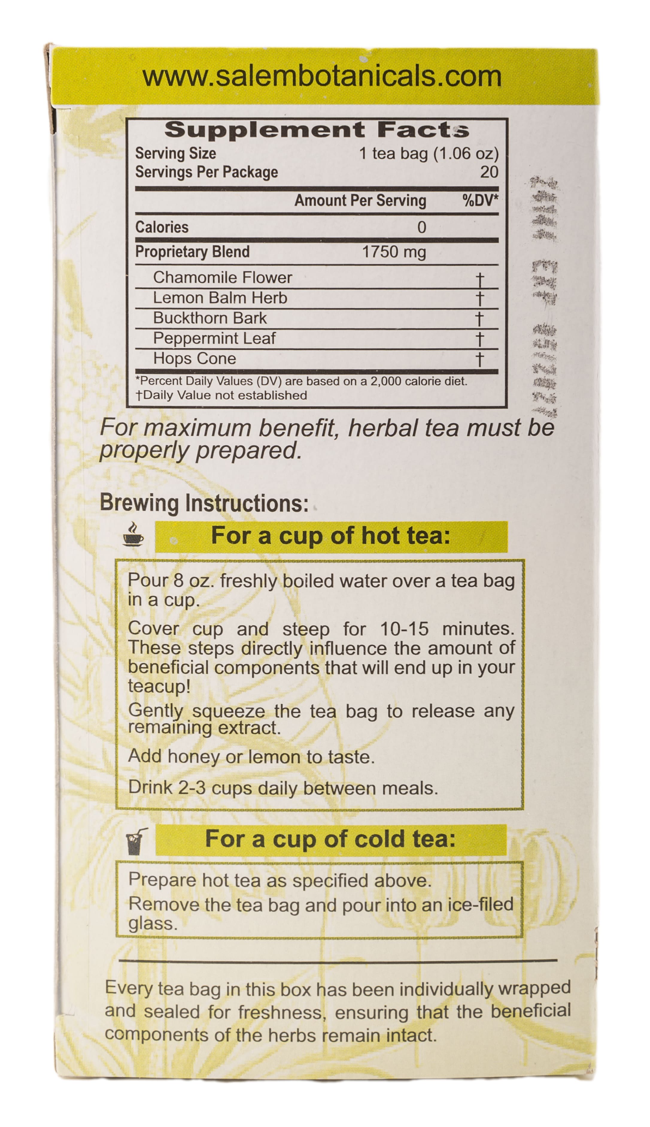 Sleep Well Tea - 20 Tea Bags - Herbal Tea for Relaxation & Restful Sleep Support