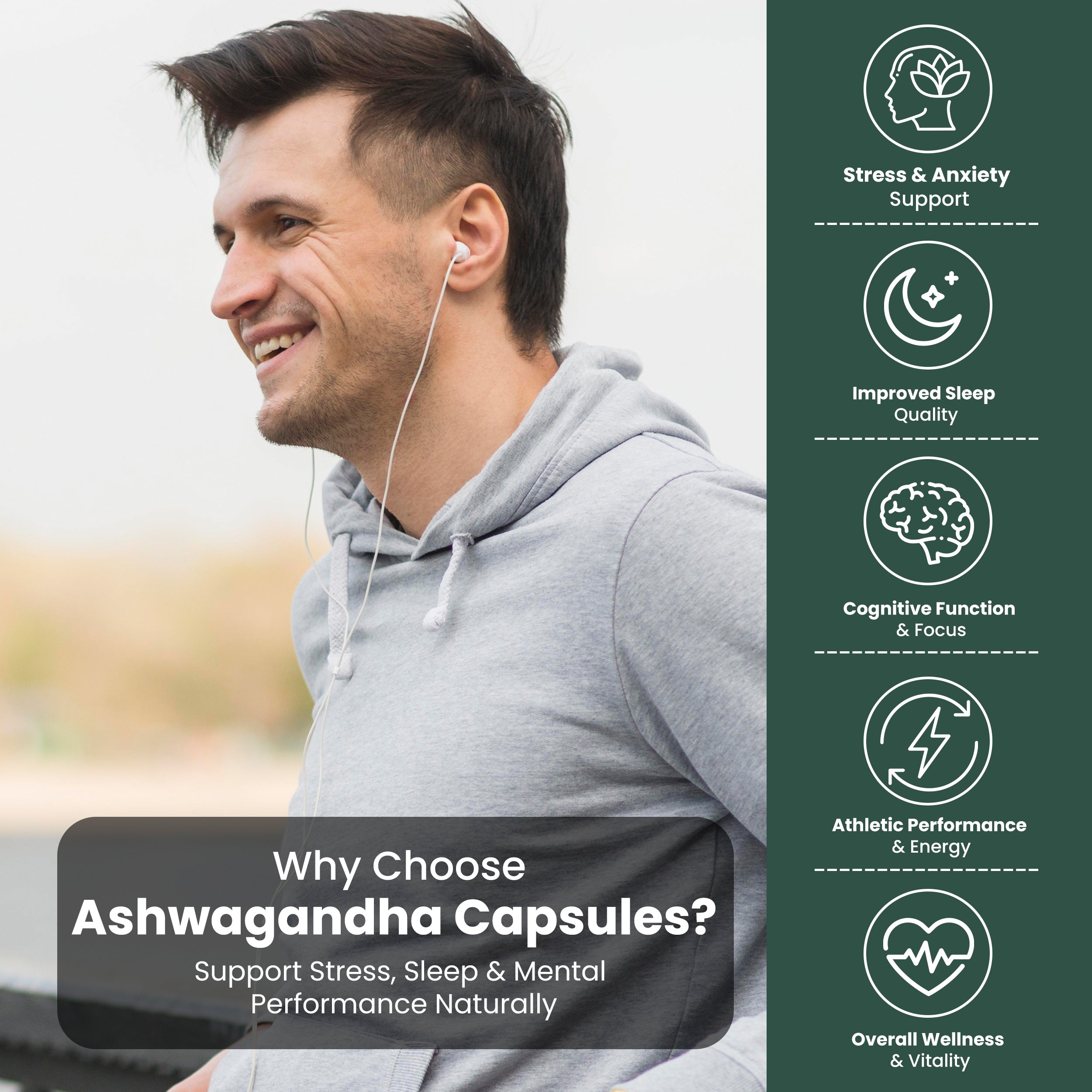 Ashwagandha Capsules - 100 Capsules - Natural Adaptogen for Stress Relief, Sleep Support & Cognitive Function