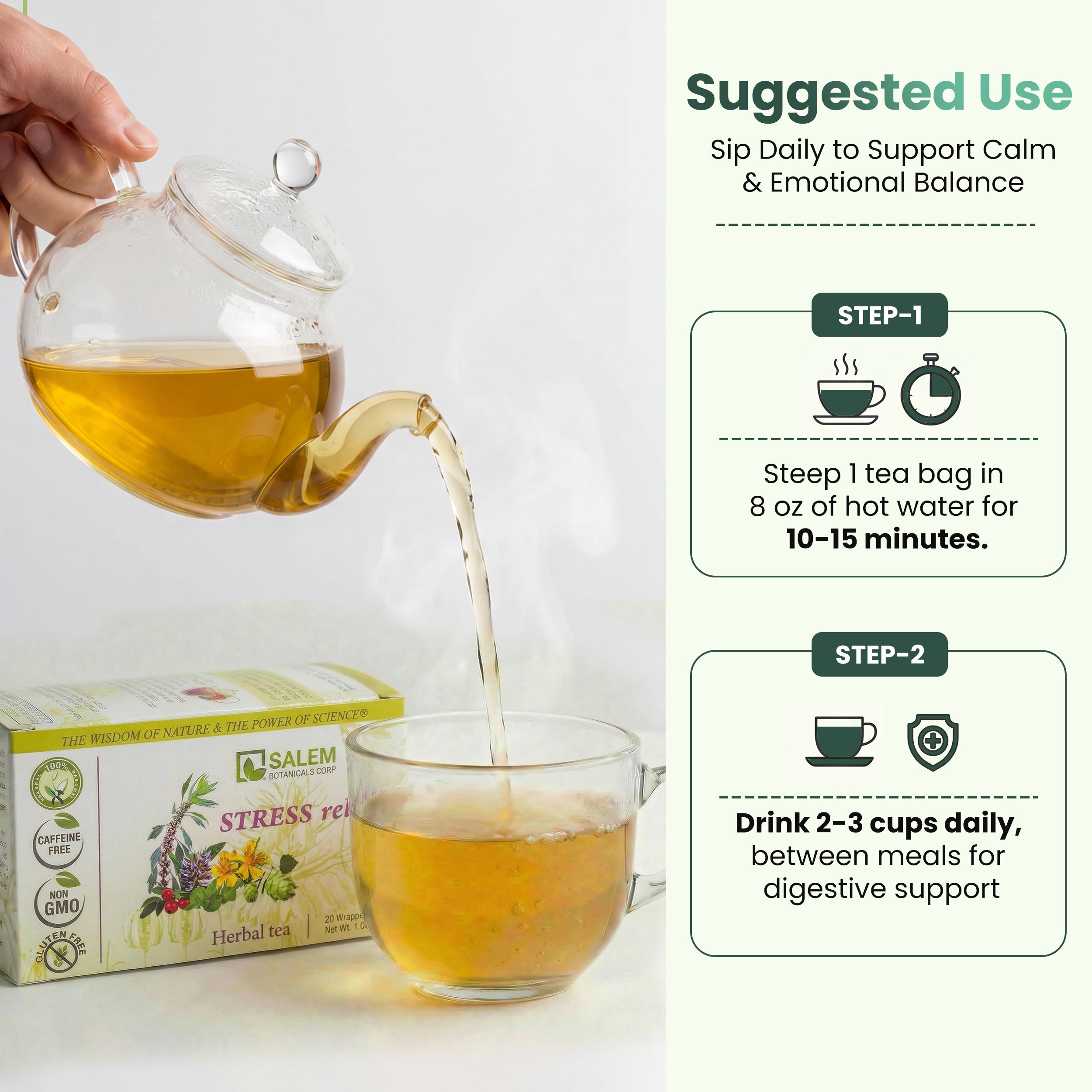 Stress Relief Tea - 20 Tea Bags - Herbal Tea for Calm Mood & Nervous System Balance Support