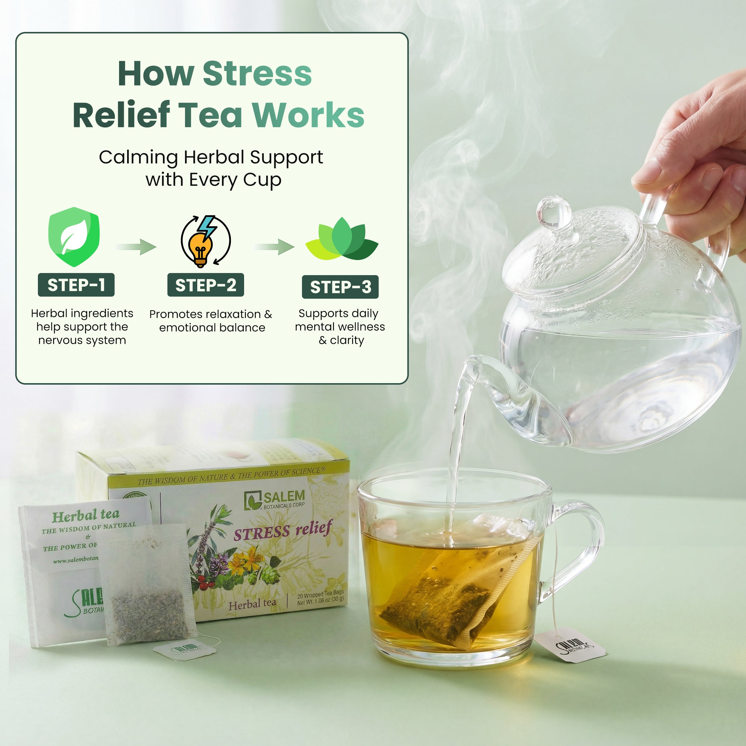 Stress Relief Tea - 20 Tea Bags - Herbal Tea for Calm Mood & Nervous System Balance Support