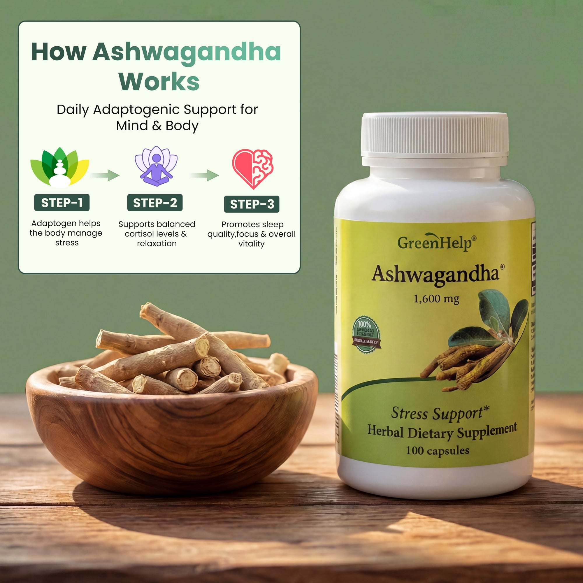 Ashwagandha Capsules - 100 Capsules - Natural Adaptogen for Stress Relief, Sleep Support & Cognitive Function