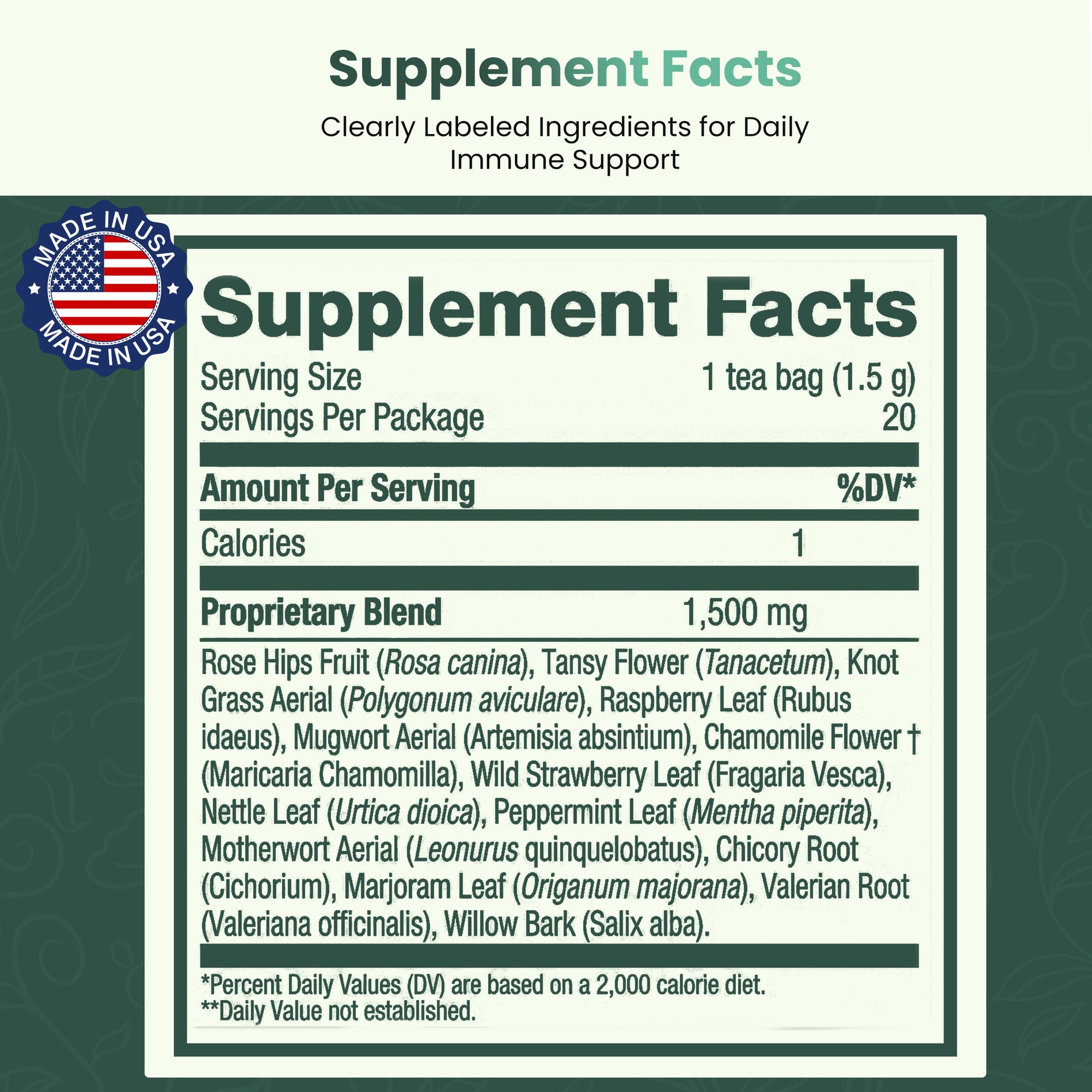 Immune Support Tea - 20 Tea Bags - Herbal Tea for Immune Defense & Daily Vitality