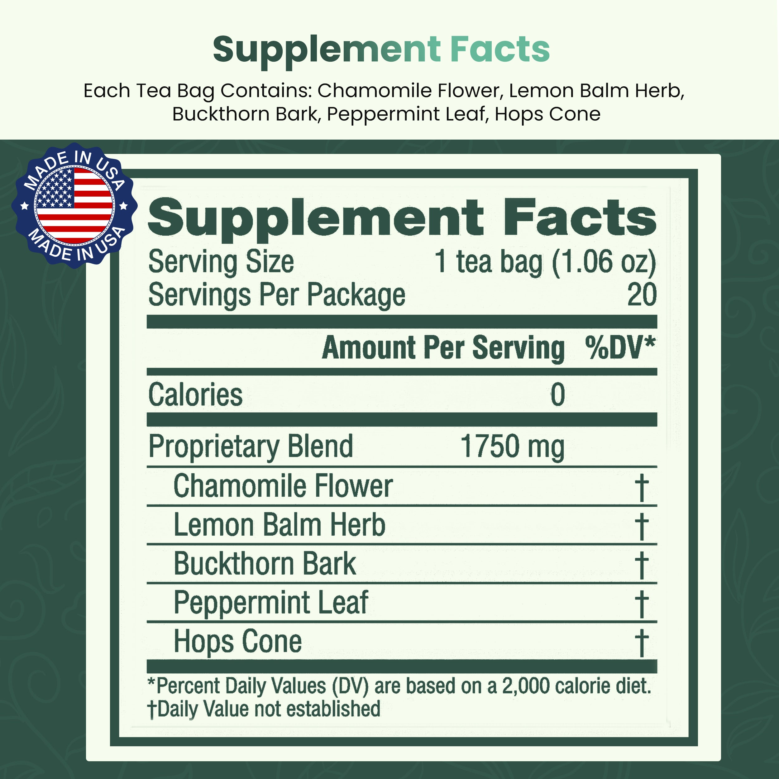 Sleep Well Tea - 20 Tea Bags - Herbal Tea for Relaxation & Restful Sleep Support