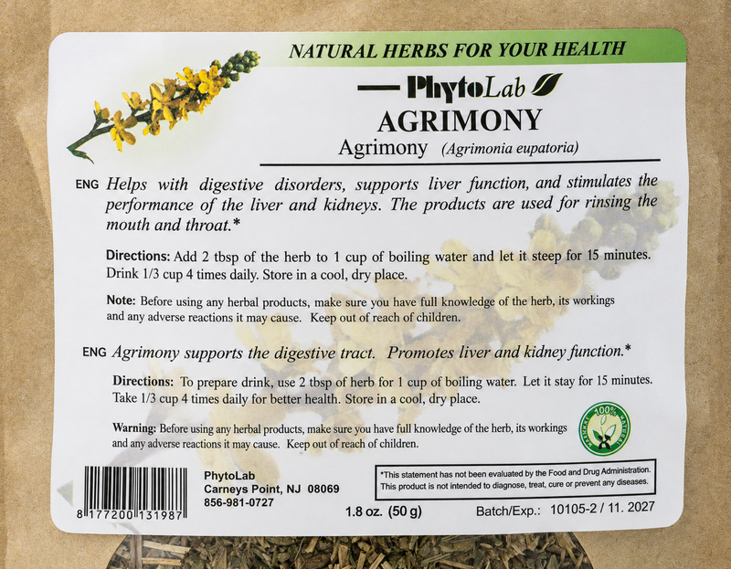 Agrimony Herb - 1.8 oz (50 g) - Dried Herb Herbal Tea for Digestive Support, Liver Health & Kidney Function