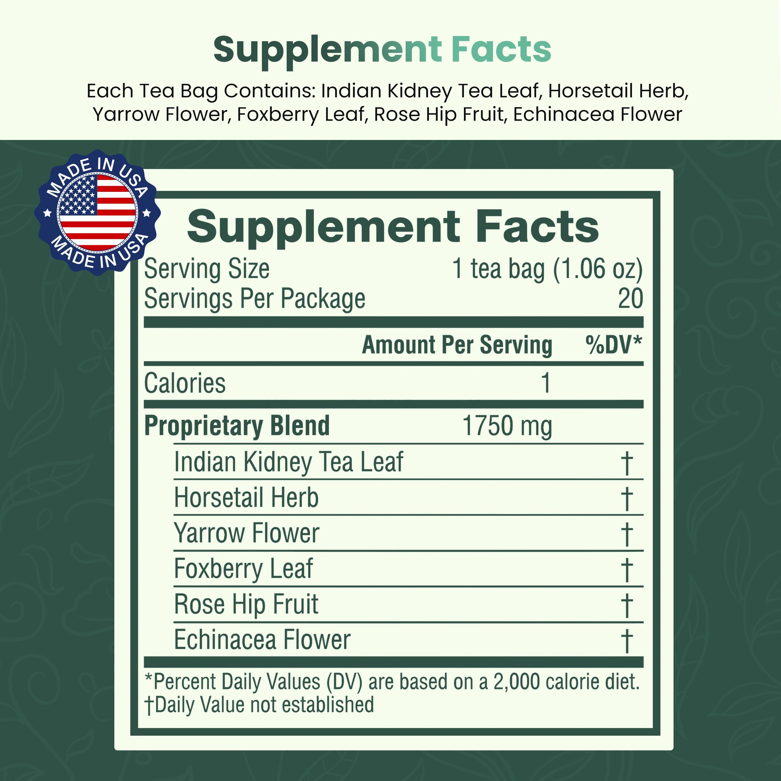 Kidney Support Tea - 20 Tea Bags - Herbal Tea for  Kidney & Urinary Health Support