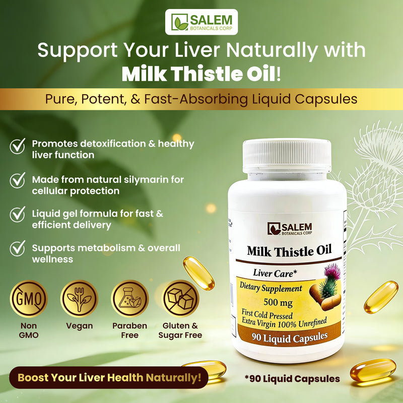 Milk Thistle Oil Liquid Capsules - 90 Liquid Capsules - Herbal Liquid Capsules for Liver Detox & Antioxidant Support