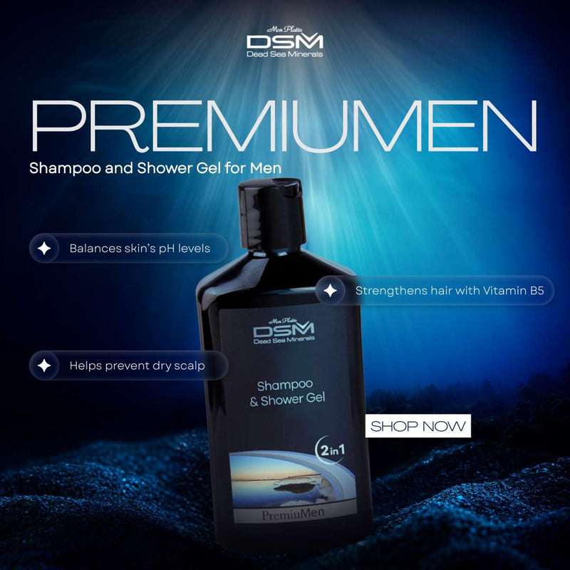 Premium Shampoo & Shower Gel for Men with Dead Sea Minerals, Vitamins A, C, E & B5