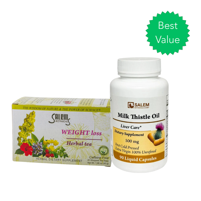 Weight Loss Tea & Milk Thistle Oil Capsules Digestive Combo